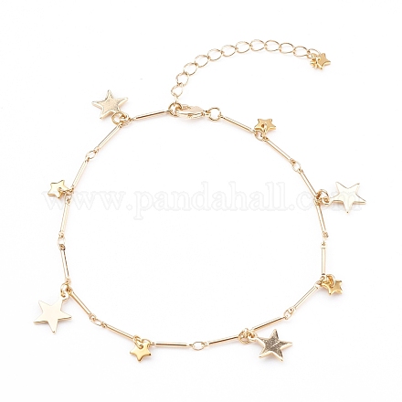 304 bracelets de cheville à breloques étoiles en acier inoxydable et laiton AJEW-AN00401-02-1