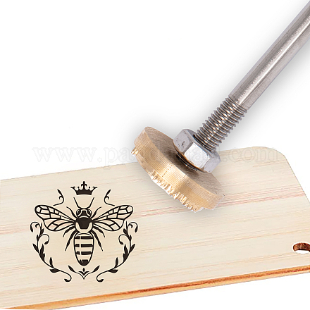 Superfindings tampon de fer à marquer en bois 30mm fer à marquer à motif d'abeille avec tête en laiton remplaçable et poignées en bois pour barbecue en bois design artisanal en cuir AJEW-WH0113-15-149-1