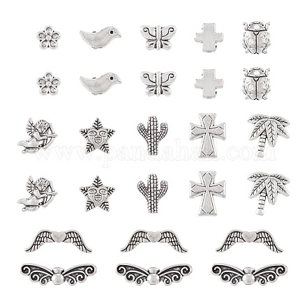 Cheriswelry 120 個 12 スタイルチベットスタイル合金ビーズ  鳥と星とサボテン  アンティークシルバー  7~22x6~13.5x3~7mm  穴：0.7~1.6mm  10個/スタイル FIND-CW0001-23-1