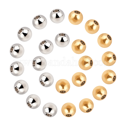 DICOSMETIC 100Pcs 2 Colors Stainless Steel Round Beads Tiny Loose Smooth Spacer Beads Golden Color Jewelry Making Spacer Beads for DIY Necklaces and Bracelets STAS-DC0006-07-1