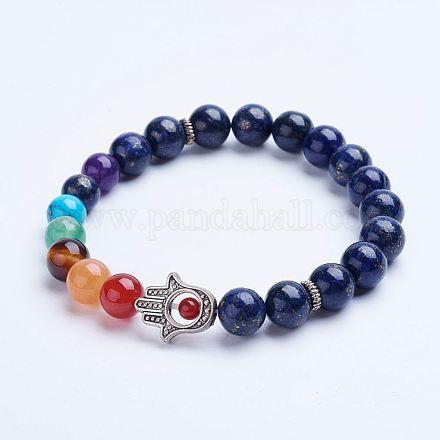 Lapis naturelles bracelets élastiques en perles lazuli BJEW-P072-F07-1