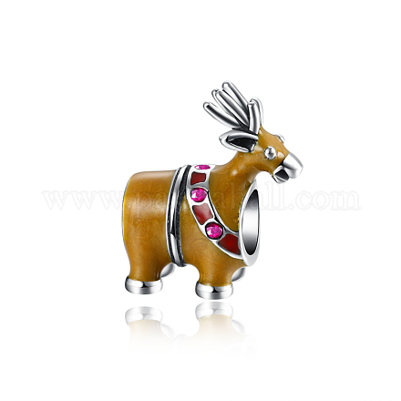 Large Hole Christmas Reindeer/Stag 925 Sterling Silver Enamel European Stopper Beads STER-BB15857-1