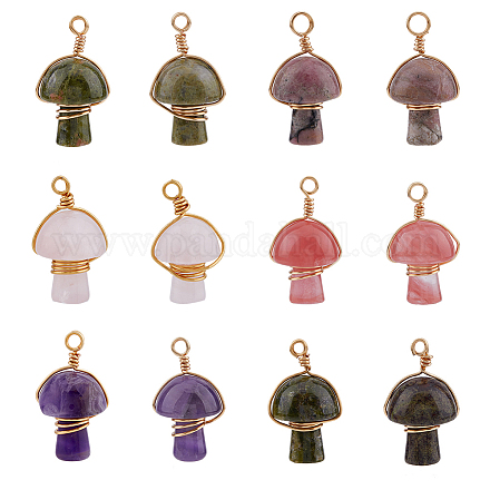 SUPERFINDINGS 12Pcs 6 Styles Natural & Synthetic Mixed Stone Copper Wire Wrapped Pendants FIND-FH0006-26-1