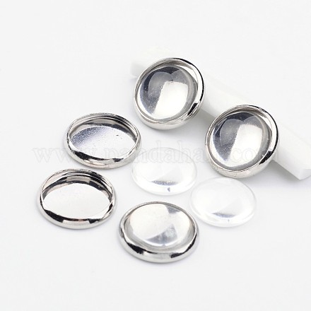 DIY Brass Cabochon Bezel Settings and Dome Clear Glass Cabochons DIY-X0261-12mm-P-RS-1