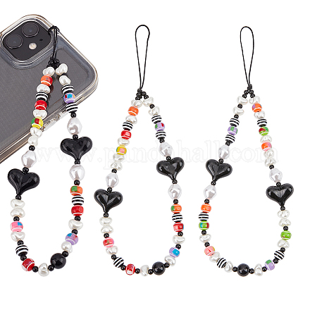 Arricraft 2 pièces perles colorées en plastique perle coeur perlé chaîne moblie sangles AJEW-AR0001-61-1