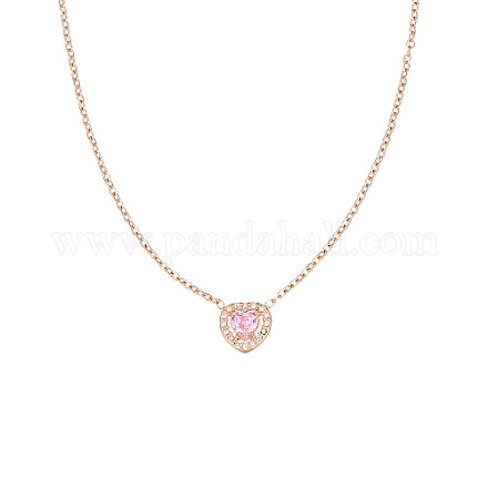 Halskette mit Herzanhänger aus rosafarbenem Zirkonia und Edelstahlketten OQ9710-6-1
