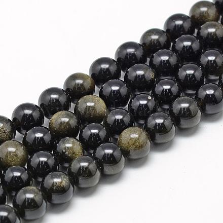 Chapelets de perles en obsidienne dorée naturelle G-R446-10mm-22-1