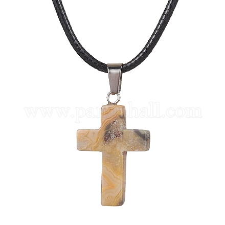 Ожерелья с подвеской в виде креста из натурального агата NJEW-JN04624-03-1