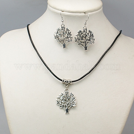 Tree of Life Jewelry Sets: Earrings & Necklaces SJEW-JS00199-04-1