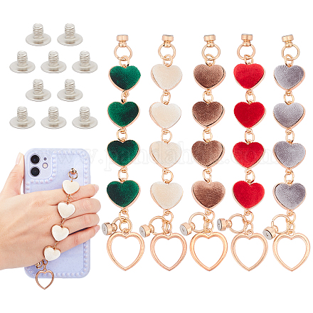 Pandahall elite 5 pièces 5 couleurs alliage chaîne à maillons coeur en peluche pour porte-clés bricolage MOBA-PH0001-07-1