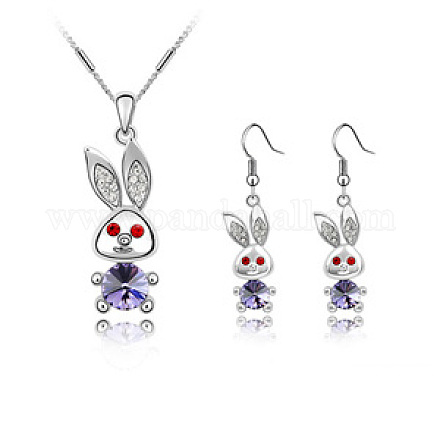 Real 18K Platinum Plated Alloy Rabbit Austrian Crystal Jewelry Sets SJEW-DD0001-048C-1