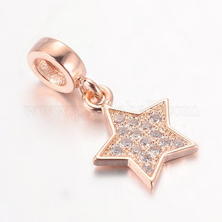 Star Brass Micro Pave Cubic Zirconia Large Hole European Dangle Charms ZIRC-F022-02RG-1