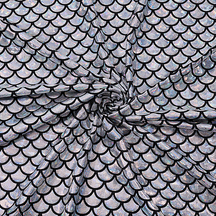 Fingerinspire マーメイドスケール生地 39.4x59 インチ虹色シルバーカラーキラキラホログラムスパンデックス生地 2 ウェイストレッチ生地  DIYクラフト用のグリッターマーメイドプリント魚鱗生地  バナーの装飾 AJEW-WH0314-30C-1