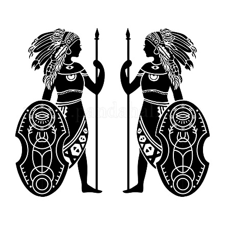 Superdant 2 アフリカ部族女性ガード壁ステッカー diy 壁アート装飾取り外し可能なモダンなデカール剥がして貼る壁アート装飾絵画リビングルーム用 vinly 防水デカール 2 枚 DIY-WH0377-111-1