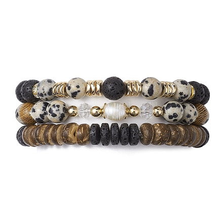 Ensemble de bracelets extensibles en perles de lave naturelle BJEW-JB09810-1