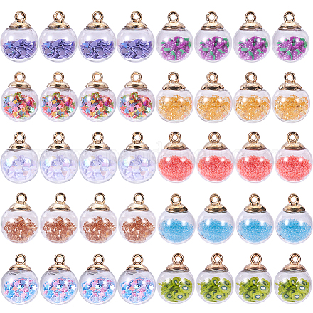SUNNYCLUE 1 Box 40pcs 10 Style 16mm Cear Glass Bottle Hanging Pendant with Glass Rhinestones and CCB Plastic Findings for Earring Necklace DIY Jewelry Making GLAA-SC0001-01G-1