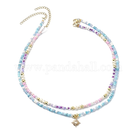 2pcs 2 colliers de perles de verre de style ensemble NJEW-JN04356-1