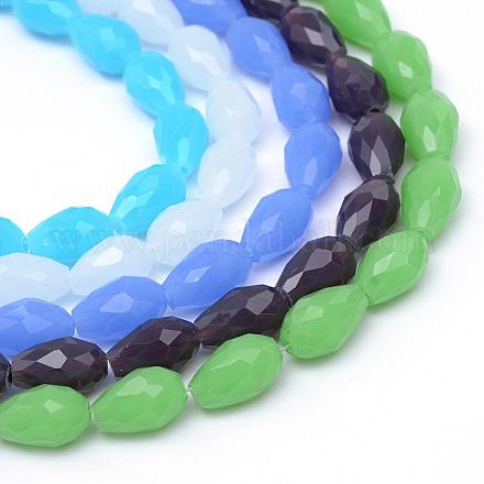 Larme facettes imitation jade perles de verre brins GLAA-Q052-A-1