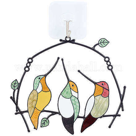 CREATCABIN Birds Window Hangings Alloy Enamel Wall Art Decor Multicolor 3 Birds on Branch Ornaments Pendant Hanging with Plastic Adhesive Hook for Home Wall Window Door Christmas Decoration Gifts HJEW-WH0028-35-1