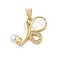 Brass Micro Pave Clear Cubic Zirconia Pendants, with Shell, ABS Imitation Pearl, Butterfly, Real 18K Gold Plated, 14.5x19.5x4.5mm, Hole: 4.5x3.5mm
