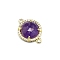 Natural Amethyst Connector Charms, Half Round Links, with Golden Brass Findings and Cubic Zirconia, Faceted, 18x13x5mm