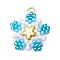 Glass Seed Beaded Star Pendants, with 304 Stainless Steel Jump Rings Loop & Brass Star Bead, Light Sky Blue, 22x20x3mm, Hole: 2.5mm
