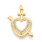 Brass Micro Pave Clear Cubic Zirconia Pendants, with Shell, Heart with Arrow, with Jump Ring, Real 18K Gold Plated, 26.5x22x3mm, Hole: 3mm