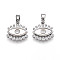 Brass Micro Pave Cubic Zirconia Charms, with Shell, Evil Eye Charms, Platinum, 13x13x2.5mm, Hole: 5x2mm