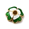 4-Petal Alloy Enamel Bead Caps, Cadmium Free & Lead Free, Golden, Flower, Green, 7.5x7.5x2mm, Hole: 1.4mm