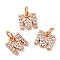 Brass Micro Pave Grade AAA Cubic Zirconia Charms, Letter M, Cadmium Free & Nickel Free & Lead Free, Real Rose Gold Plated, 8x7x1.5mm, Hole: 2mm