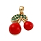 Brass Micro Pave Cubic Zirconia Pendants, with Enamel, Cherry Charms, Long-Lasting Plated, Cadmium Free & Lead Free, Rack Plating, Real 18K Plated, FireBrick, 15.5x17.5x5mm, Hole: 5mm