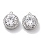 Brass Micro Pave Cubic Zirconia Pendants, with Glass, Flat Round Charms, Real Platinum Plated, 15x13x7mm, Hole: 1.2mm