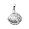 Brass Pendants, with Micro Pave Cubic Zirconia, Shell Shape, Platinum, 20x18x6.5mm, Hole: 3.5x6mm