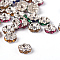 Brass Acrylic Rhinestone Spacer Beads, Grade B, Wavy Edge, Rondelle, Silver Color Plated, Mixed Color, 7x3.2mm, Hole: 1mm