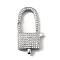 Brass Clear Cubic Zirconia Lobster Claw Clasps, Rectangle, Platinum, 37x19.5x6.5mm, Hole: 4.5x2mm