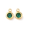 304 Stainless Steel Charms, with Rhinestone, Flat Round, Polishing, Real 18K Gold Plated, Teal, 9x6.5x3.5mm, Hole: 2mm