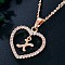 Heart Brass Micro Pave Clear Cubic Zirconia Pendant Necklaces, Rose Gold, Letter X, 17.72 inch(45cm)