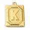 Ion Plating(IP) 304 Stainless Steel Pendants, Rectangle with Letter Charm, Real 18K Gold Plated, Letter K, 24.5x18x3mm, Hole: 1.8mm
