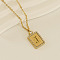 304 Stainless Steel Micro Pave Clear Cubic Zirconia Rectangle with Hollow Letter Pendant Necklaces, Real 18K Gold Plated, Letter J, 17.72 inch(45cm)