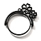 Rotatable Alloy Swivel Open Back Bezel Pendants, For DIY UV Resin, Epoxy Resin, Cadmium Free & Nickel Free & Lead Free, Flat Round with 5-Petal Flower, Black, 37.5x38x3.5mm, Hole: 1.6mm