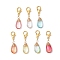 Wire Wrapped Glass Teardrop Pendant Decorations, Alloy Lobster Claw Clasps Charms for Bag Ornaments, Golden, 32mm
