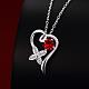 Silver Plated Brass Cubic Zirconia Heart with Flower Pendant Necklaces NJEW-BB06031-A-4