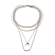 304 Stainless Steel Chains Multi Layered Necklace with Crescent Moon Pendant for Men Women NJEW-JN03890-1
