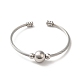 304 bracelets manchette ronds en perles d'acier inoxydable BJEW-P310-03P-1