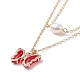 Glass Butterfly & Natural Pearl Pendants Double Layer Necklace with Clear Cubic Zirconia NJEW-TA00043-01-6