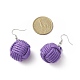 Boucles d'oreilles pendantes boule tressées en polyester et spandex faites à la main avec perles en bois naturel EJEW-JE05166-3