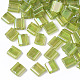 2穴透明ガラスシードビーズ  アブカラー  長方形  黄緑  5x4.5~5.5x2~2.5mm  穴：0.5~0.8mm SEED-S023-29C-04-1