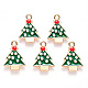 合金エナメルチャーム  クリスマスのために  クリスマスツリー  ライトゴールド  グリーン  20x14.5x2mm  穴：1.8mm ENAM-S121-001-2