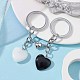 Natural Black Stone & Natural White Jade Heart Keychains KEYC-JKC00548-2