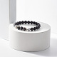 Bracelet extensible en perles rondes en larvikite naturelle et en bois BJEW-JB07804-2
